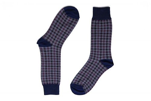 ORINGO 林果良品 林果良品 格紋紳士襪 靛藍