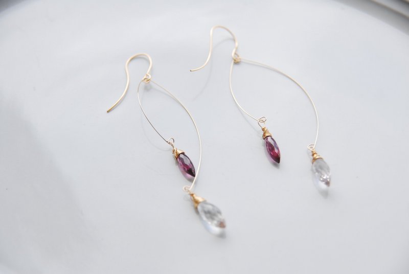 ルベライトガーネットとピンクアメジストのピアス　１４kgf - 耳環/耳夾/耳骨夾 - 半寶石 紫色