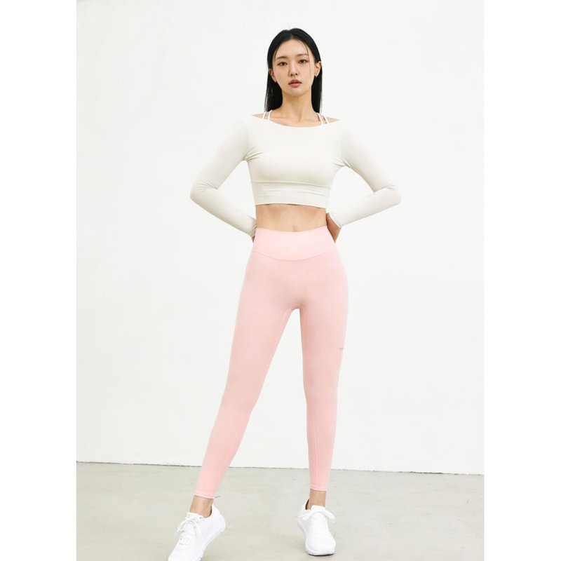 【GRANDELINE】High Waist Naked Elastic Leggings - Flamingo Pink - PT445 - Women's Yoga Apparel - Polyester Pink