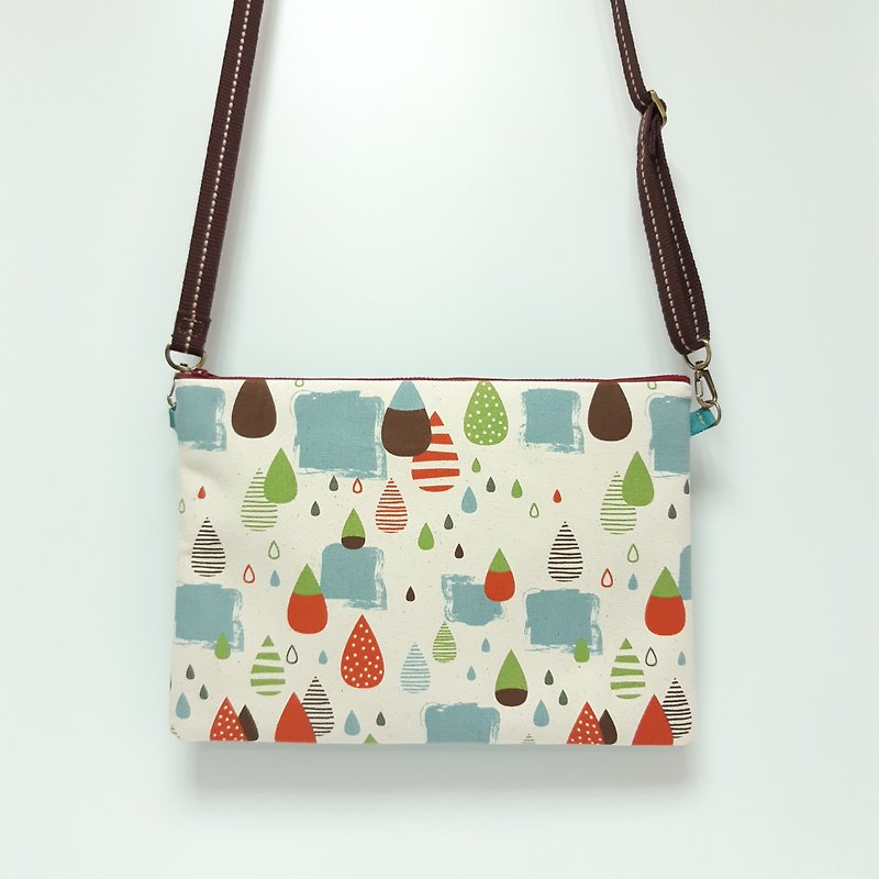 Green Raindrop Crossbody Bag / Flat Bag / Canvas Bag / Flat Storage Bag - Messenger Bags & Sling Bags - Cotton & Hemp 