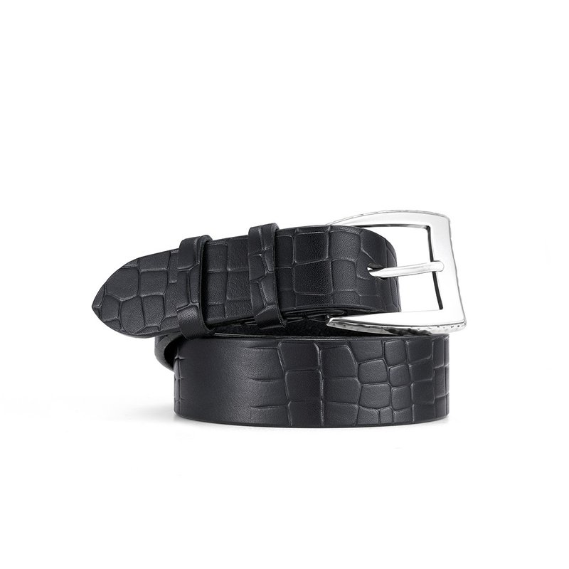 Tyron Veg-Tanned Croc Emb Leather Belt (Customized) M - กระเป๋าถือ - หนังแท้ สีดำ