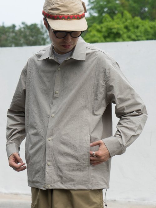 Lab Store SHIRTS 春夏薄款暗紋緹花泡泡紗夾克式襯衫 長袖寬鬆戶外透氣翻領