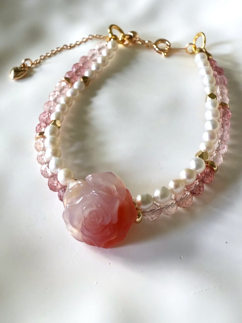 玫瑰|水晶手鍊|客製化|緋紅瑪瑙|淡水珍珠|草莓晶 - 手鍊/手環 - 水晶 