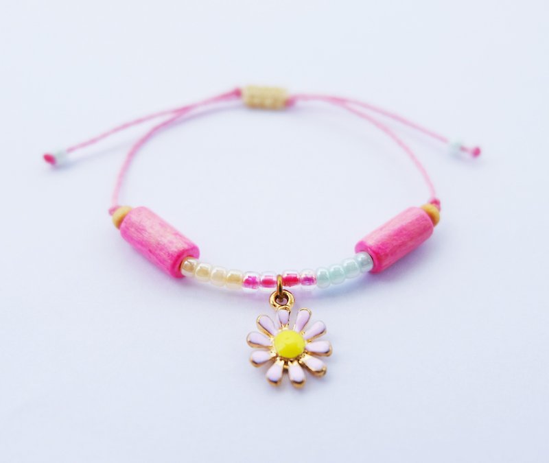 Pink yellow flower string bracelet - Bracelets - Other Materials Pink