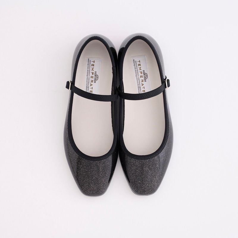 MARTA GLITTER (BLACK) PVC SQUARE TOE FLATS / RAIN SHOES スクエアトゥ パンプス - 雨鞋/防水鞋 - 防水材質 黑色