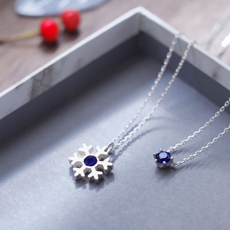 2コset) sapphire 雪の結晶 一粒 ネックレス セット シルバー925 - 項鍊 - 其他金屬 藍色