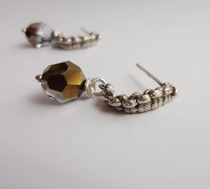 Knitting Series-Restrained- Silver Earrings-Swarovski Crystal Earrings