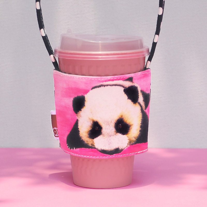 Cotton & Hemp Beverage Holders & Bags Pink - Cute black and white Langjun panda drink bag