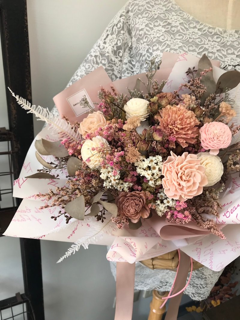 Pink Smoky Dry Bouquet Dry Flower Cotton Proposal - ช่อดอกไม้แห้ง - พืช/ดอกไม้ สึชมพู