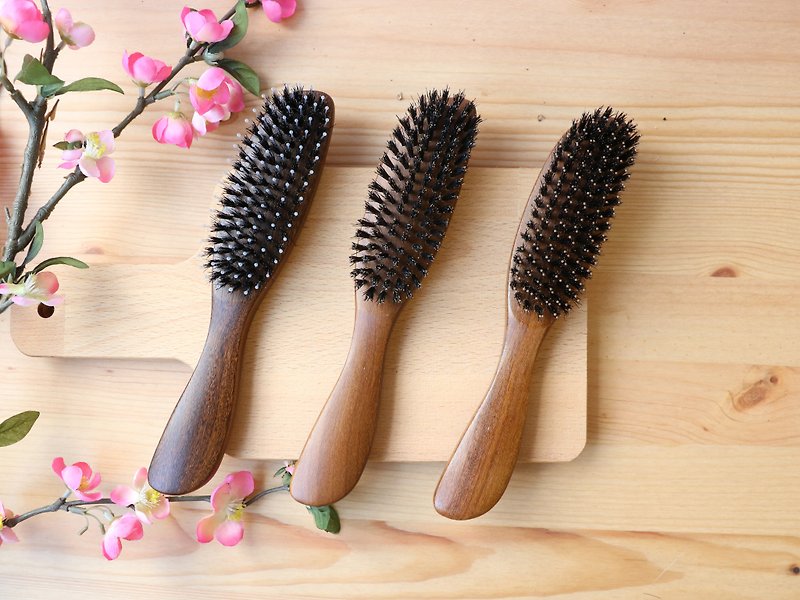 Teak ponytail dual purpose bristle comb - Makeup Brushes - Wood Brown