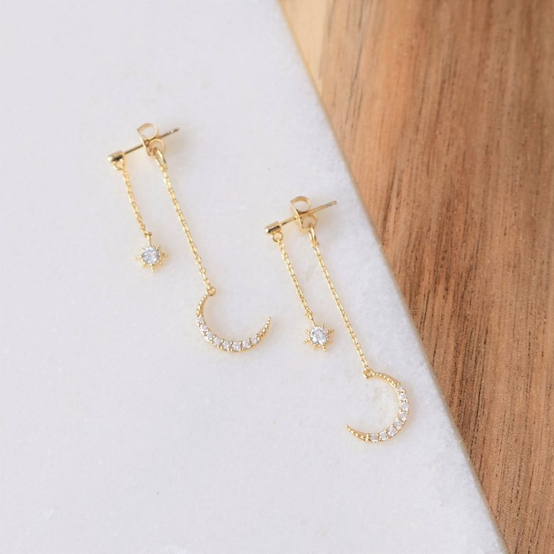 ALYSSA & JAMES Moon Series 925 Silver Needle Plated Gold Zircon Temperament Earrings (turnable ear clip) - Earrings & Clip-ons - Semi-Precious Stones Gold