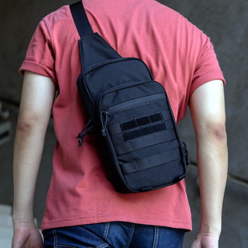 EDC Sling Crossbody Bag Side Backpack Storage Small Bag Multi-layered Small Bag - กระเป๋าแมสเซนเจอร์ - ไนลอน สีดำ
