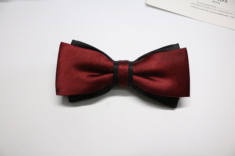 Wine red narrow double dark necktie / bridegroom bow tie - Bow Ties & Ascots - Silk Red