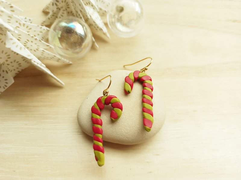 Christmas Cane Clay Earrings - ต่างหู - ดินเผา หลากหลายสี