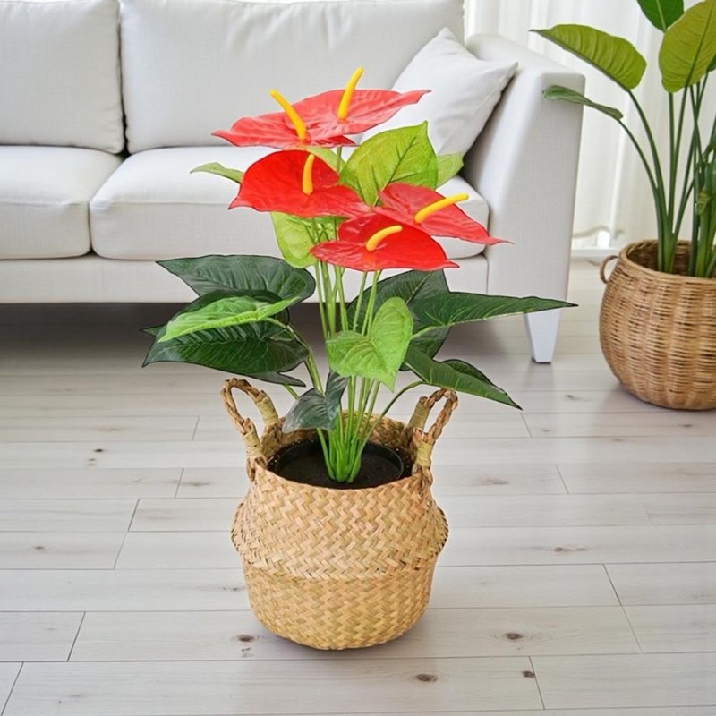 金運招来、燃えるようなアンスリウムの造花アレンジメント - 置物 - プラスチック グリーン