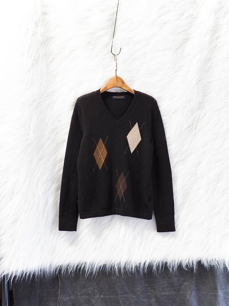 Hyogo Coffee Lingge Geometry Soft Youth Day and Antique Cashmere Cashmere Sweaters Cashmere - Women's Sweaters - Wool Brown