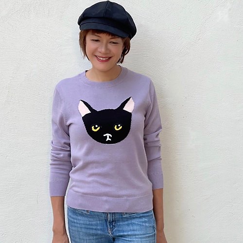 OSMOSIS 黑朱古力貓刺繡 針織棉上衣 原創設計 文青 藝術家系列