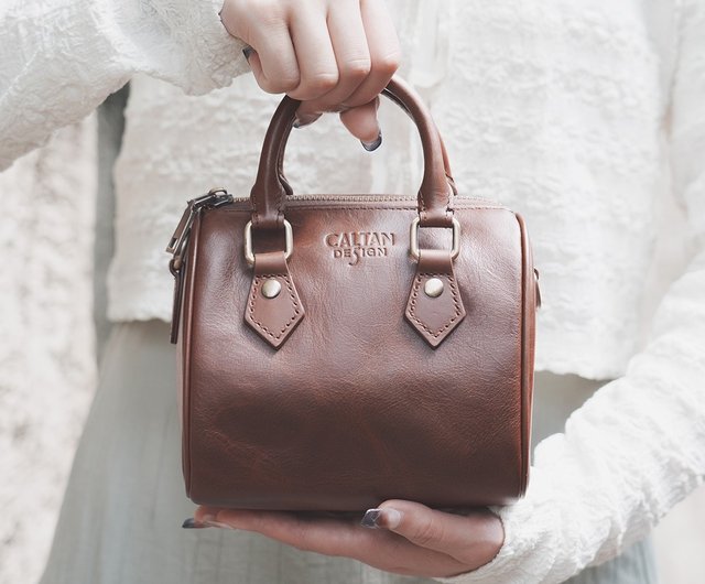 Mini Boston Bag- Women's Soft Leather Barrel Bag Handmade
