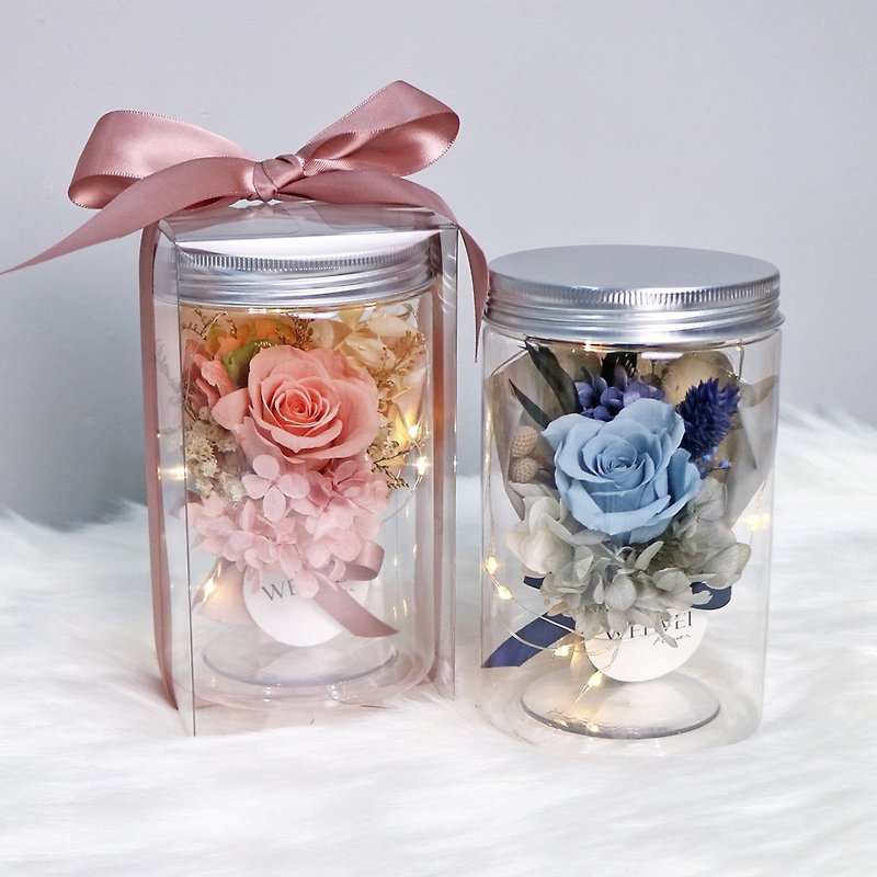 LED rose small bouquet immortal flower pot luminous bottle wedding small object graduation gift exchange gift - ช่อดอกไม้แห้ง - พืช/ดอกไม้ สึชมพู