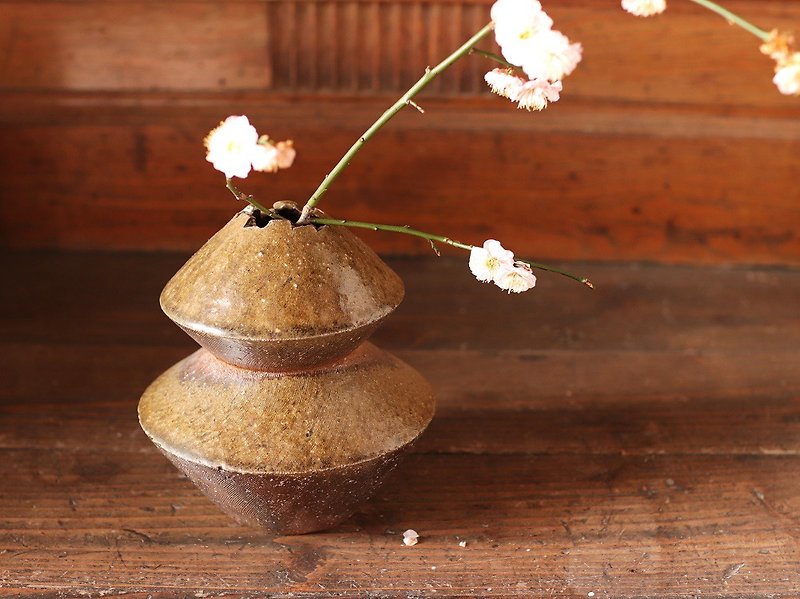 Bizen ware flower case h3-030 - Pottery & Ceramics - Pottery Brown