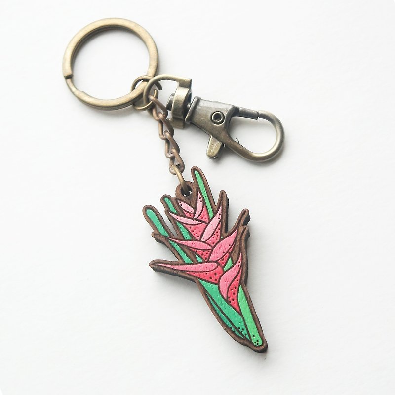 Wooden keyring heliconia spray - Keychains - Wood Red