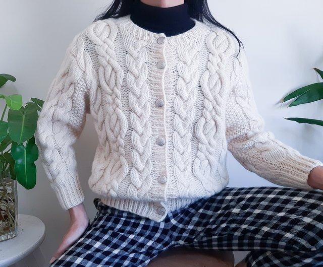 VINTAGE カーディガン　ニット　セーター　ウール　裏地付　archive ヴィンテージ 1970 年代 アイルランド アラン フィッシャーマン