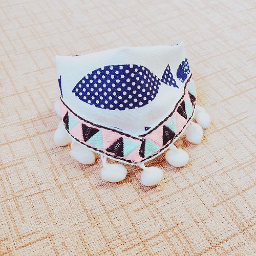 Michu Pet Collars #美珠手作 貓 三角巾 點點魚 民俗風毛球 壓扣設計 可加毛球 日本嬰兒釦