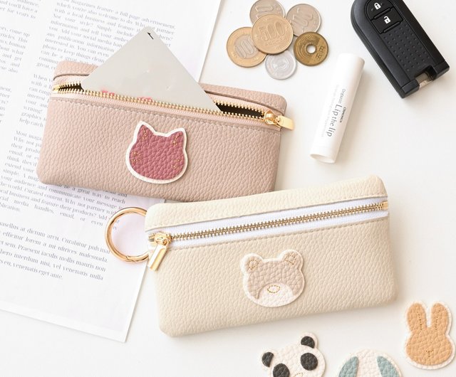 トップファスナーポーチ 【 simple アニマル ステッチ ワッペン