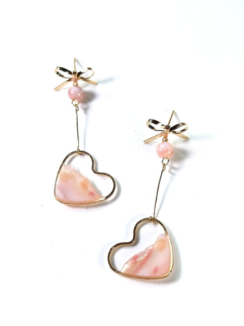 Pink love slightly transparent polymer earrings - Earrings & Clip-ons - Clay Pink