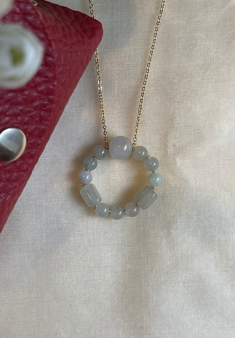 [Pray for peace II] Ball bead necklace II Burmese jade non-optimized A-grade jade necklace - Necklaces - Jade 