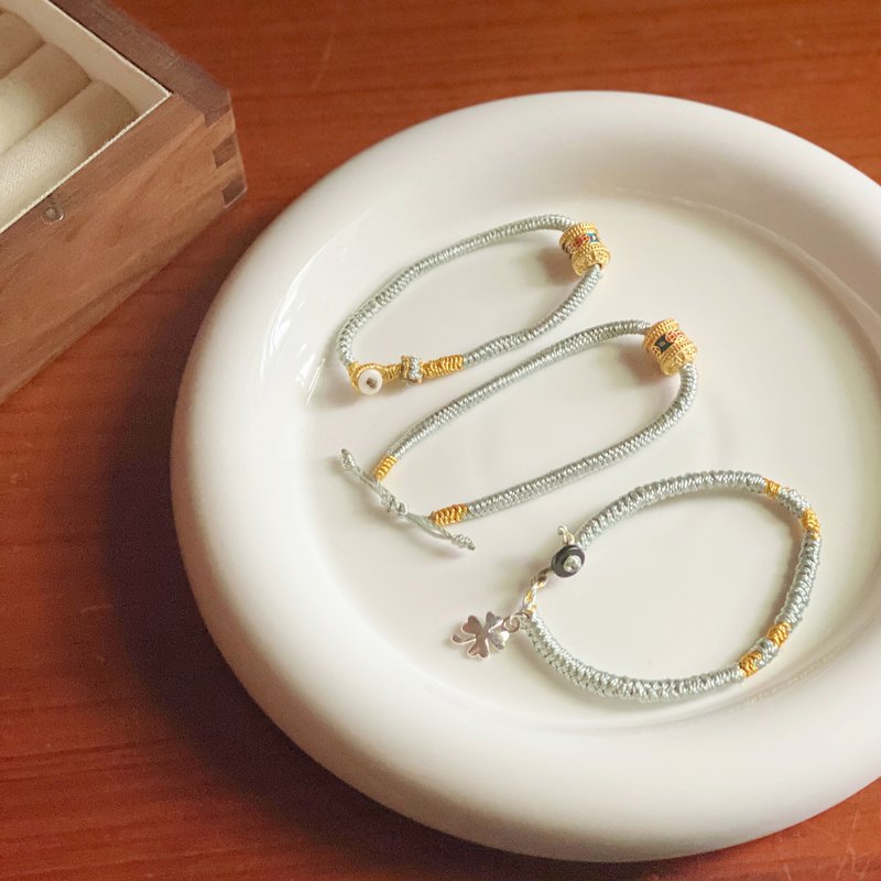 Amelia Jewelry丨輪迴系列 ‧ 金剛結編織手繩 - 手鍊/手環 - 棉．麻 綠色