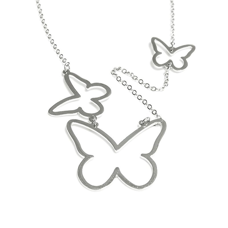 3Steps cute abstract butterfly necklace - สร้อยคอ - ทองแดงทองเหลือง สีเงิน