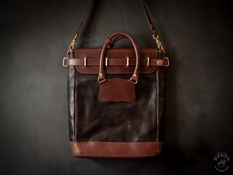 HEYOU Handmade –Railroad Mail Bag - Messenger Bags & Sling Bags - Genuine Leather Brown