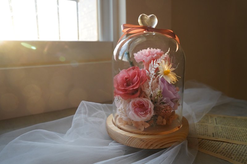 【竒植花物】愛心乾燥永生玻璃花盅  婚禮/畢業/生日/母親/情人節 - 乾燥花/永生花 - 植物．花 