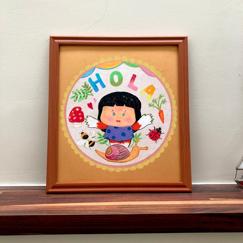A Happy Day Hola / Crayon Framed Original Painting - Posters - Pigment 