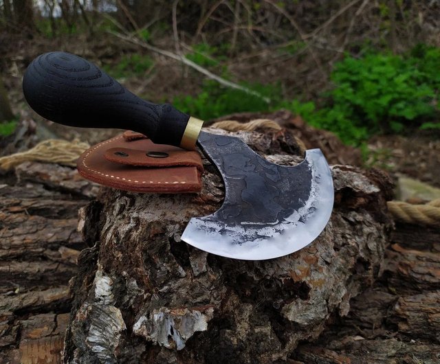 Forged Leather Round Knife. Skinning Knife. Forged Small Head