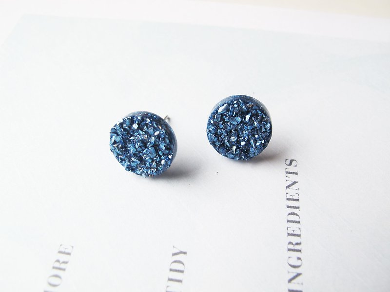  Rosy Garden blue rocks chip resin earrings - ต่างหู - วัสดุอื่นๆ สีน้ำเงิน