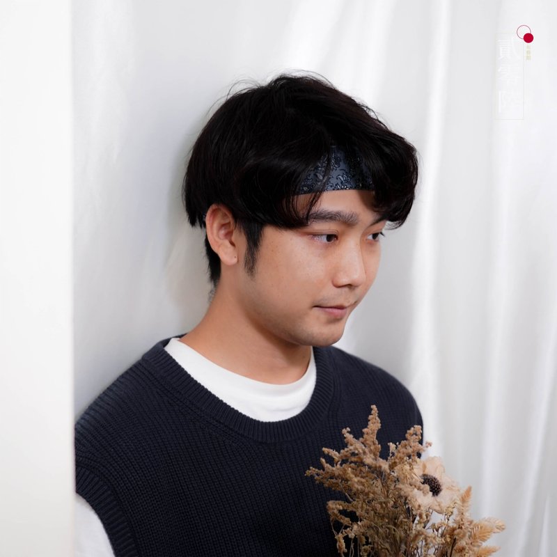手工髮帶 / 中性風格 / 霧藍碎花 - 髮夾/髮圈 - 棉．麻 藍色