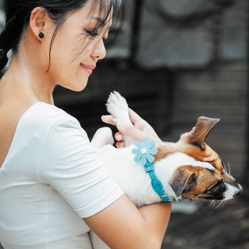 [Tail and Me] Natural Concept Leather Collar Lake Blue - Collars & Leashes - Other Materials Blue