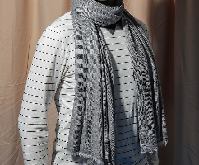 Classic Cashmere Cashmere Scarf/shawl] Gray pattern hand-woven