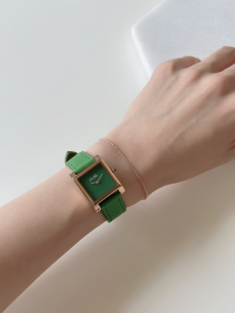 【Ven & Qu】Doris 玫瑰金綠手錶 – 22×29 mm 不鏽鋼錶殼 - 女錶 - 不鏽鋼 綠色