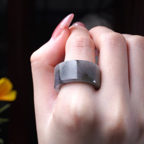 瓔珞珠寶盒 E.L.Jewelry Box 冰種烏雞翡翠玉戒扳指 | 國際14圍 | 天然緬甸玉翡翠A貨 | 送禮