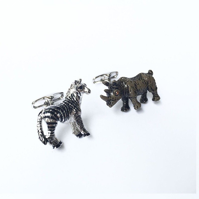 動物款 手工閃石 斑馬 犀牛 袖扣 Zebra Rhino Cufflink - 袖扣 - 其他金屬 