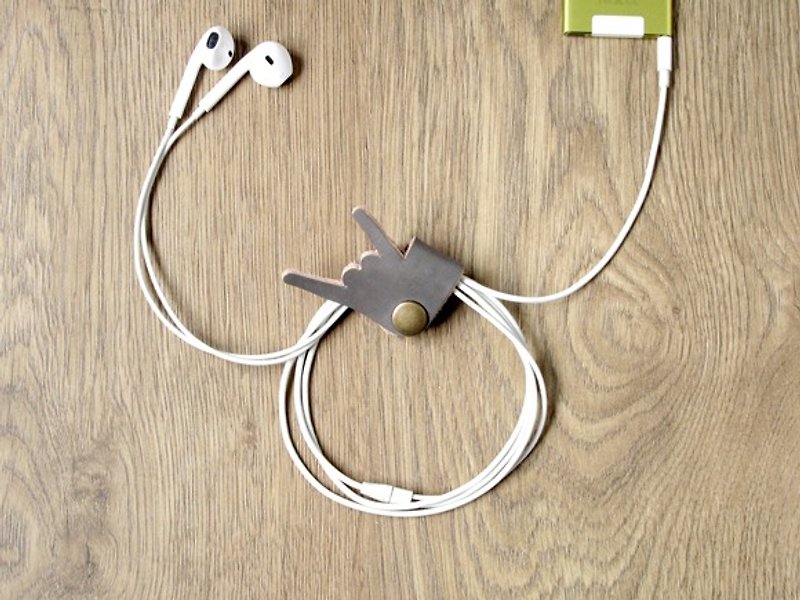 Hand-dyed series of music, please don’t stop rocking, headphone cord storage leather headphone hub (gray) - หูฟัง - หนังแท้ สีเทา