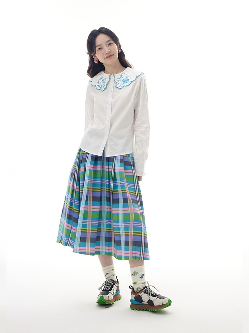 Plaid pleated long skirt - กระโปรง - วัสดุอื่นๆ หลากหลายสี