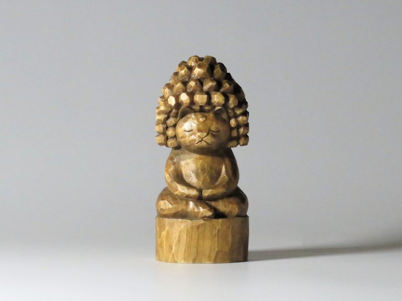 Wood carving Cat Buddha 2101　,such as the Buddha Zen meditation