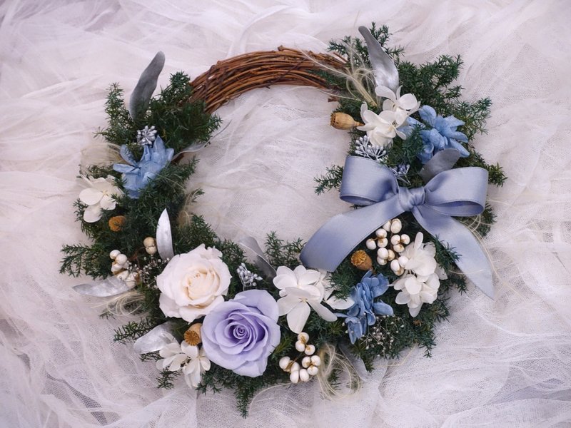 不凋雪松聖誕花圈 - 乾燥花/永生花 - 植物．花 藍色