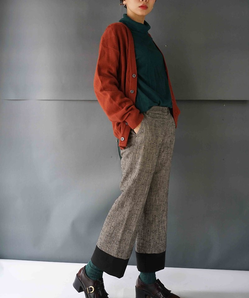 Restyle transformation vintage - black gray stitching wool nine points straight trousers - Women's Pants - Wool Gray
