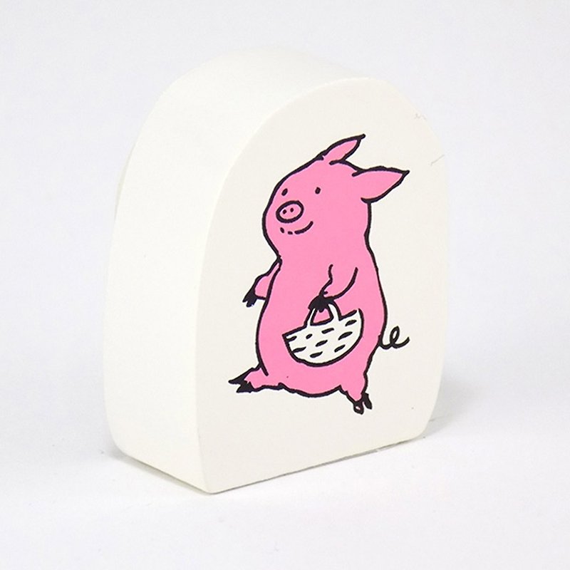 【KODOMO NO KAO】Little pig wooden stamp shopping - Illustration, Painting & Calligraphy - Wood 