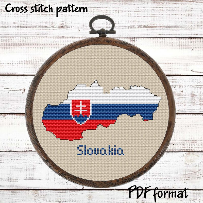 Slovakia Map Cross Stitch pattern modern, Slovak Flag Xstitch chart PDF - DIY Tutorials ＆ Reference Materials - Other Materials 